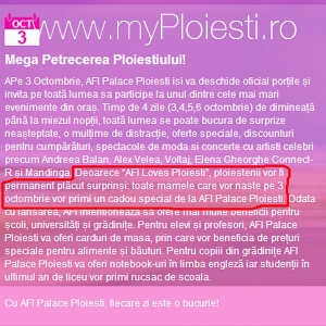 Stai in Ploiesti? Nasti pe 3 octombrie? Vei primi un cadou de la AFI Ploiesti!