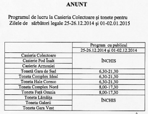 Craciun 2014 - Program tonete de bilete de autobuz - Ploiesti