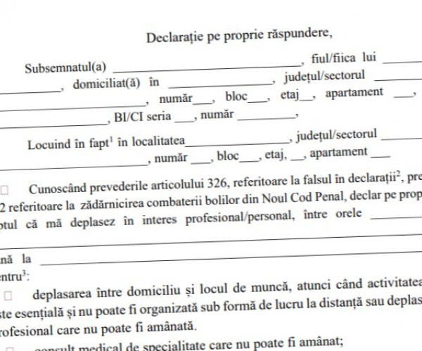 covid19 - Descarca de aici Model Declaratie pe propria raspundere